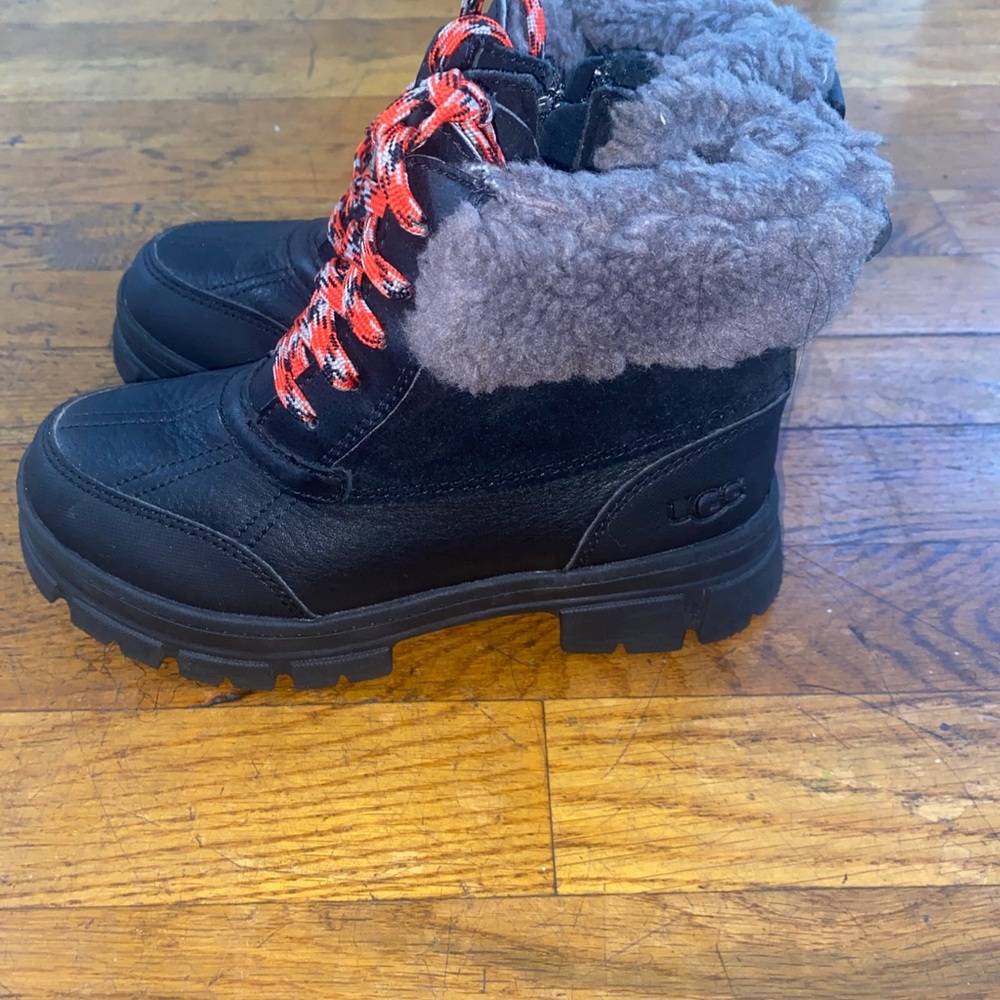 UGG Kids Black Boots with Red Laces